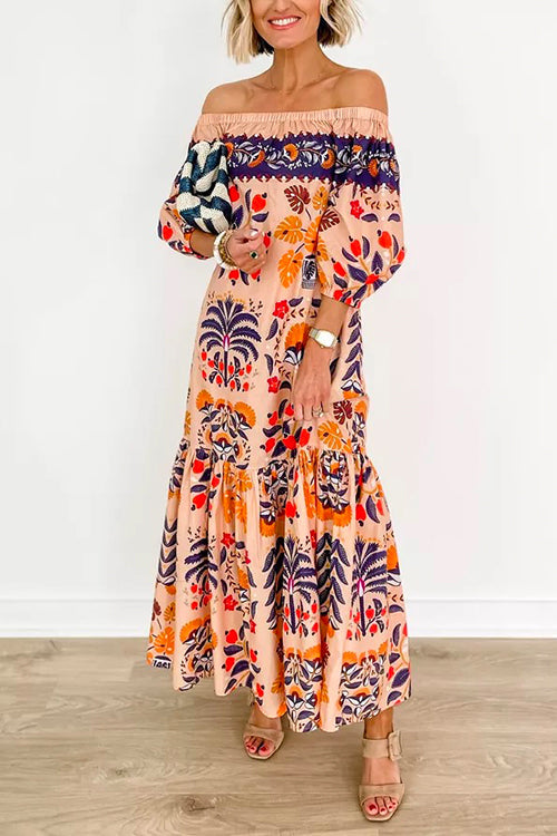 Margovil Off Shoulder Lantern Sleeves Printed Ruffle Maxi Dress – Brigitte&Diane Boutique
