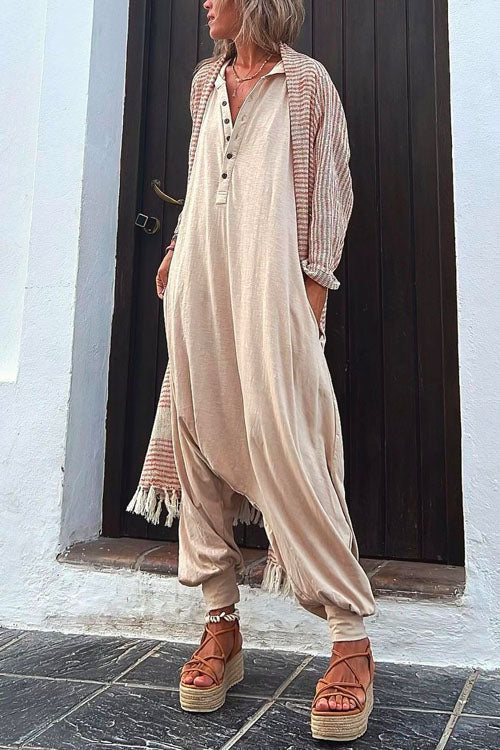 Margovil La Vie Pocketed Half Button Hoodied Jumpsuit(5 Colors Available)