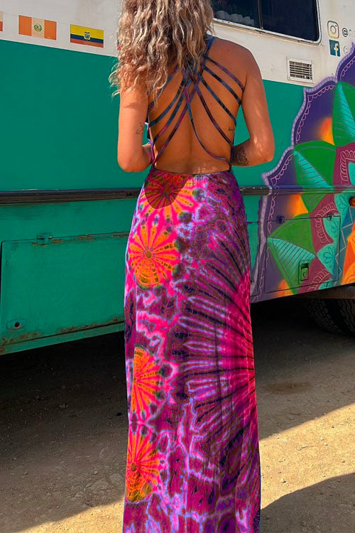 Margovil Strappy Backless Tie Dye Maxi Dress