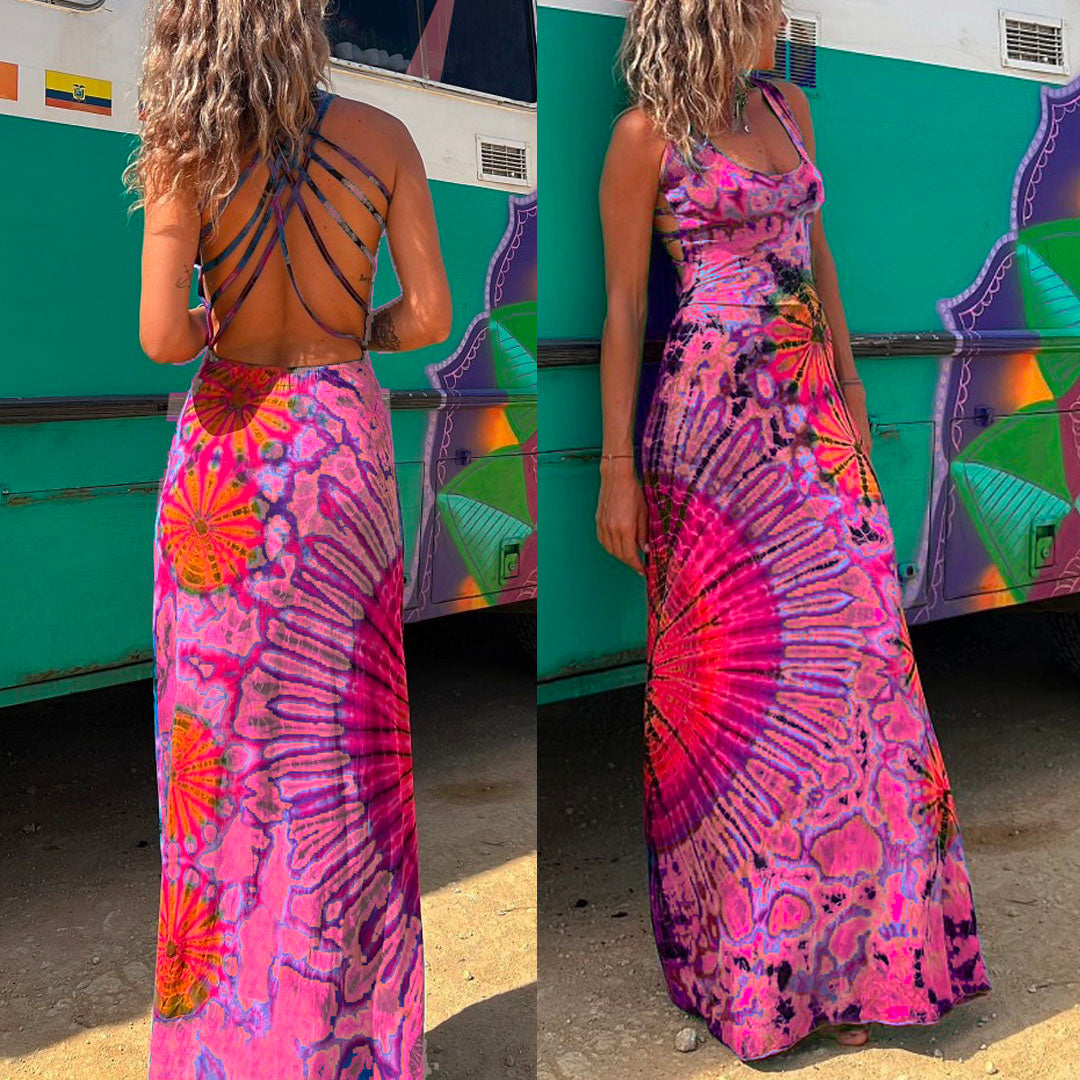 Margovil Strappy Backless Tie Dye Maxi Dress