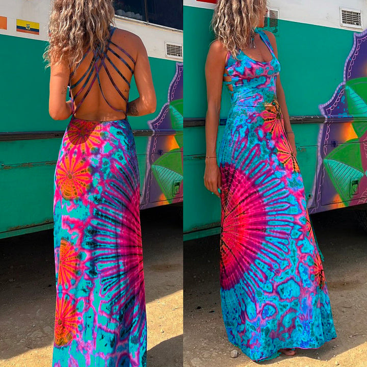 Margovil Strappy Backless Tie Dye Maxi Dress