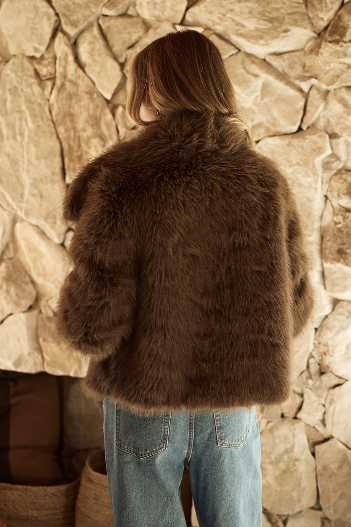 APRIL OVERSIZED FUR JACKET - COFFEE