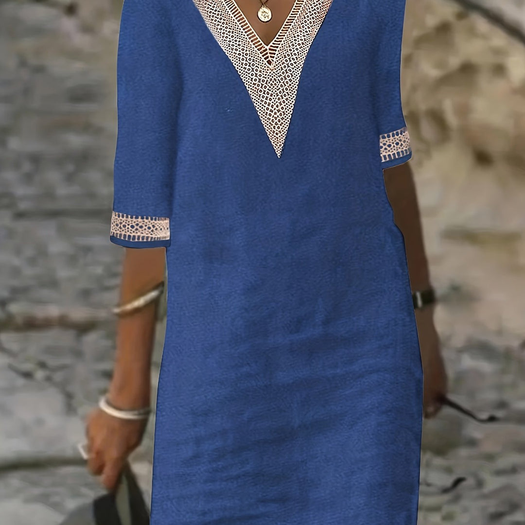Dentelle | V-Neck Lace Short Sleeve Dress