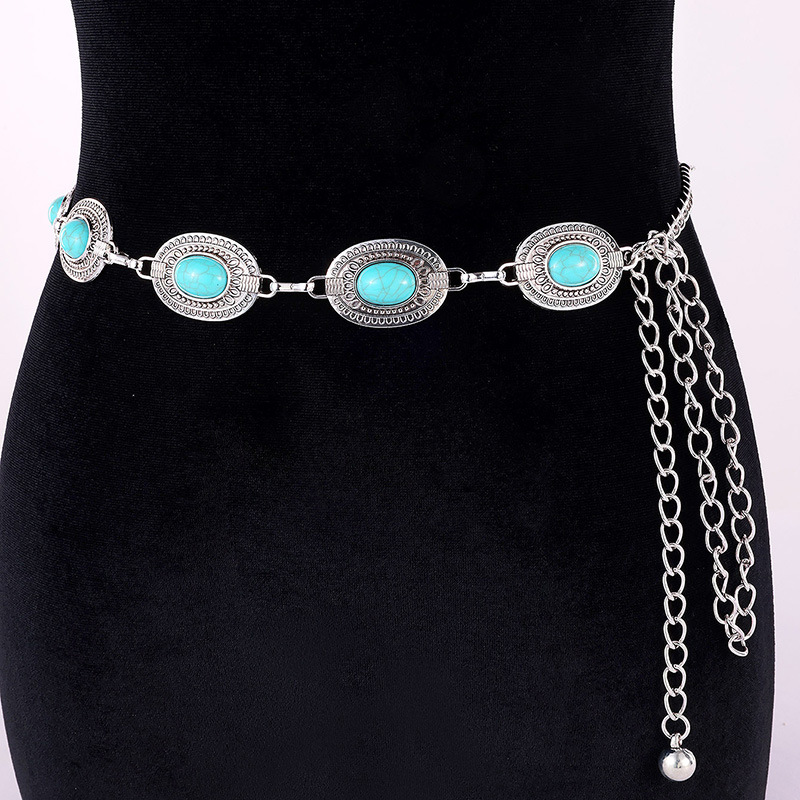 Margovil Turquoise Decorative Adjustable Metal Chain Belt