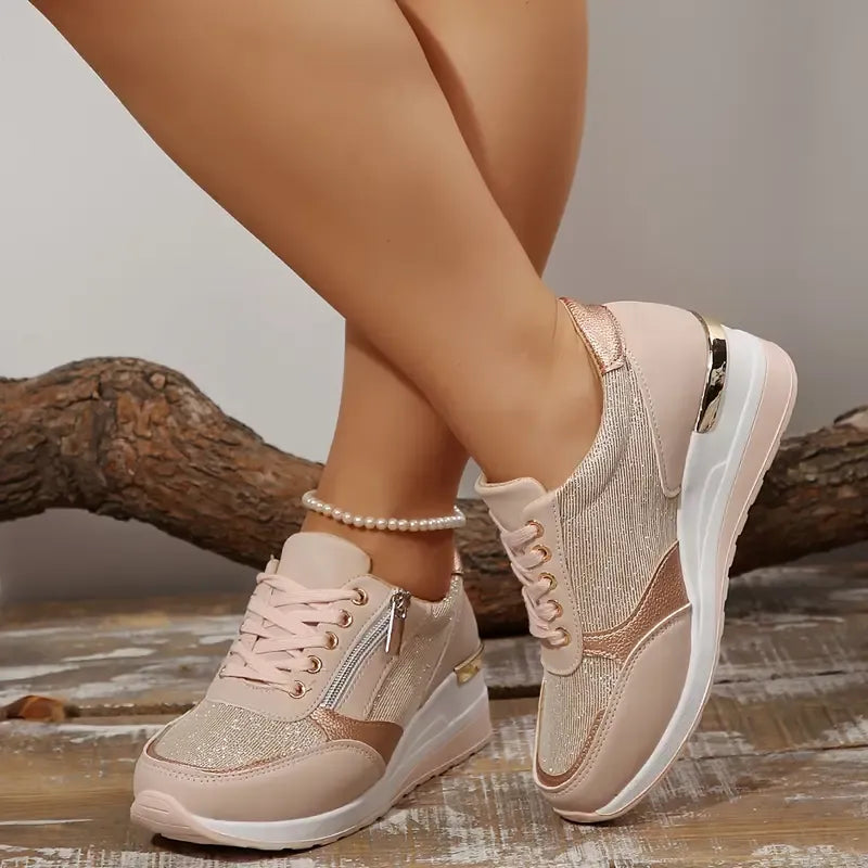 New Women's Lace-Up Orthopedic Sneakers with Side Zipper