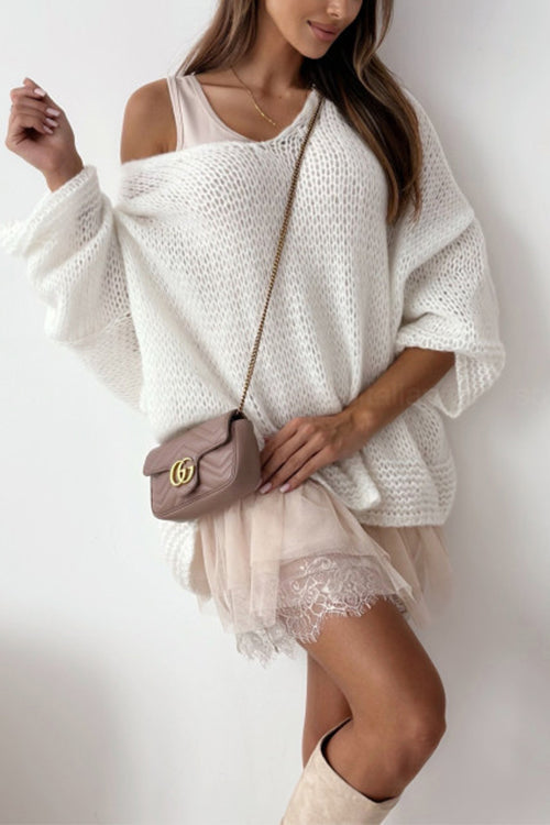 Margovil V Neck Drop Shoulder Slouchy Pullover Sweater