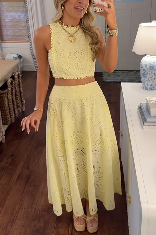 Margovil Sleeveless Crop Top and A-line Maxi Skirt Lace Set