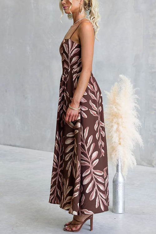 Spaghetti Strap High Waist Printed Swing Maxi Dress