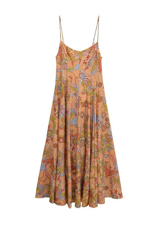 Margovil Spaghetti Strap Floral Print Chiffon Maxi Dress