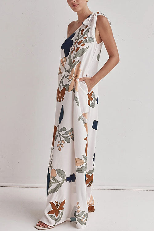 Margovil Tie Knot One Shoulder Floral Print Maxi Dress