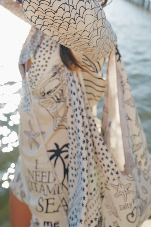 Margovil Collared V Neck Shirt and Side Slit Shorts Vitamin Sea Print Set