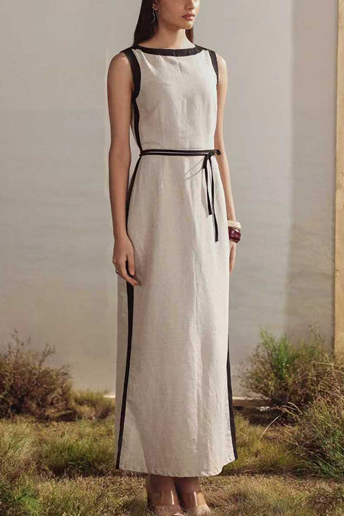 Boat Neck Sleeveless Back Slit Maxi Dress