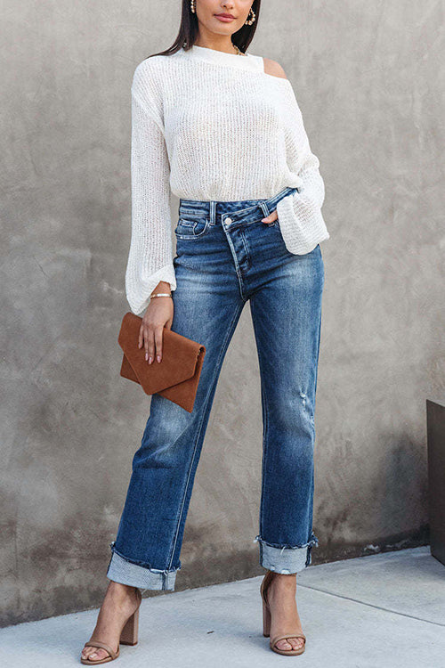 Margovil High Waist Straight Leg Ripped Denim Pants
