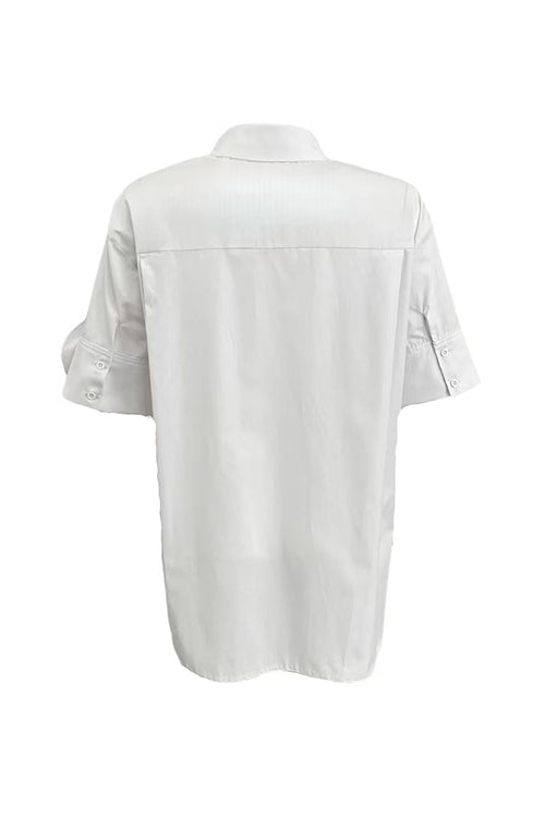 Collared Short Sleeves Button Down Flower Detail Shirt