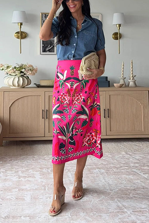 Margovil High Rise Tropic Print Midi Skirt