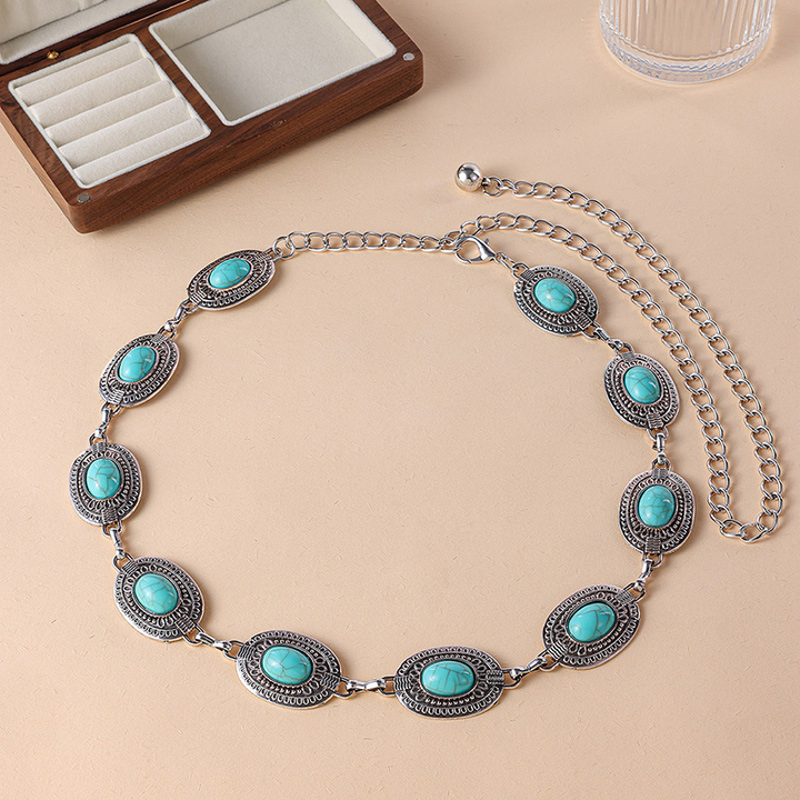 Margovil Turquoise Decorative Adjustable Metal Chain Belt