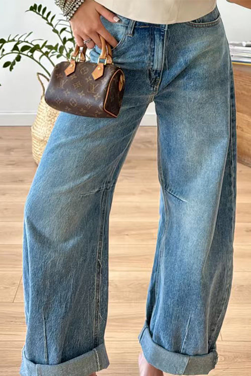 Vintage Pocketed Wide Leg Denim Pants
