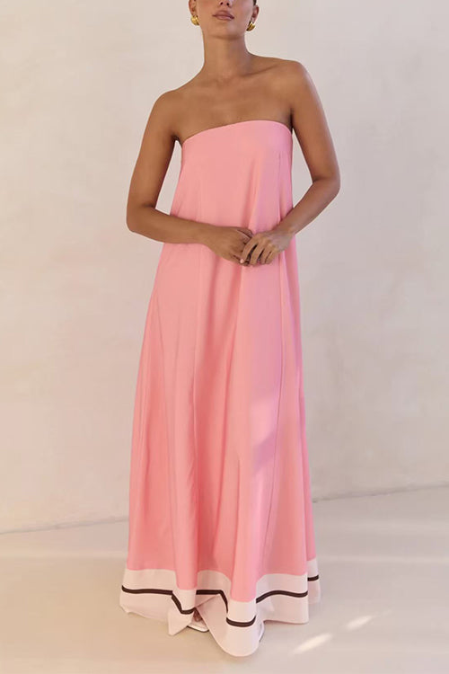 Margovil Strapless Color Block Loose Fit Maxi Dress