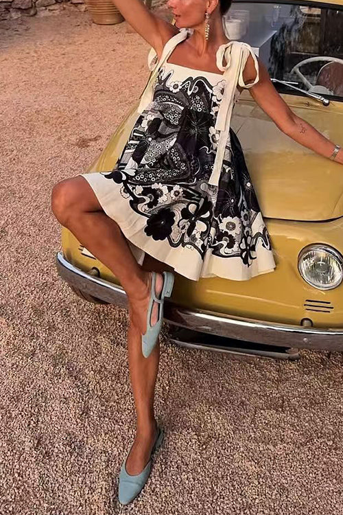 Margovil Bow Shoulder Floral Print Mini Cami Dress