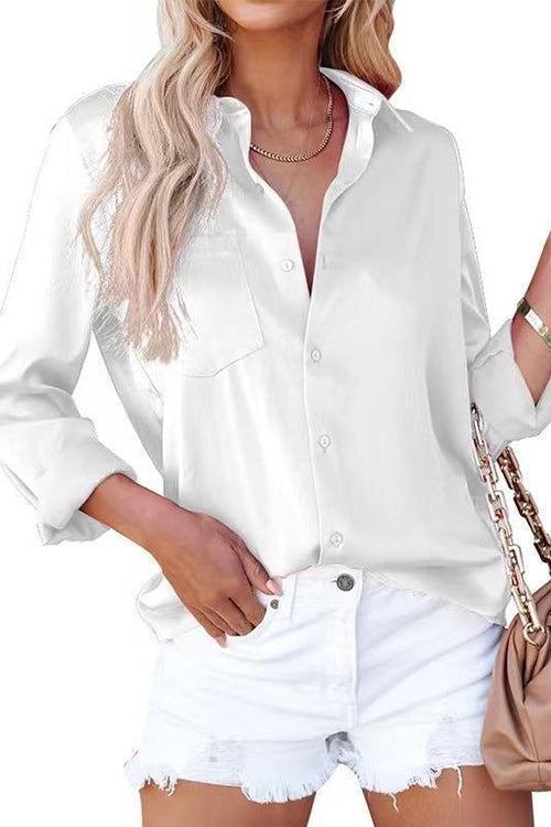 Margovil Lapel Long Sleeves Button Down Satin Shirt