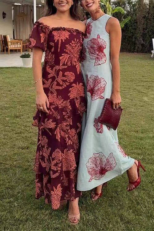 Crewneck Sleeveless Floral Print Maxi Dress