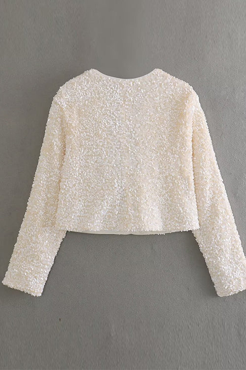 Margovil Long Sleeves Bow Detail Shiny Sequin Top