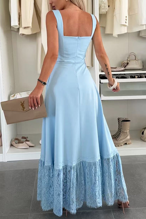 Square Neck Lace Splice Maxi Cami Dress