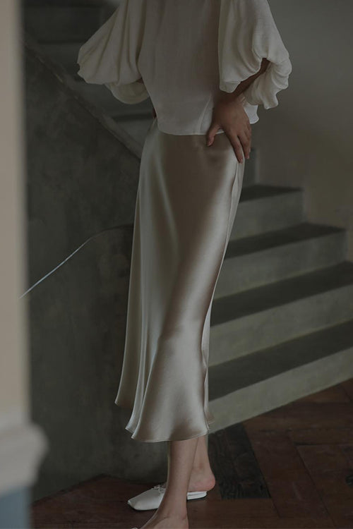 Margovil Elegant High Waist Satin Midi Skirt