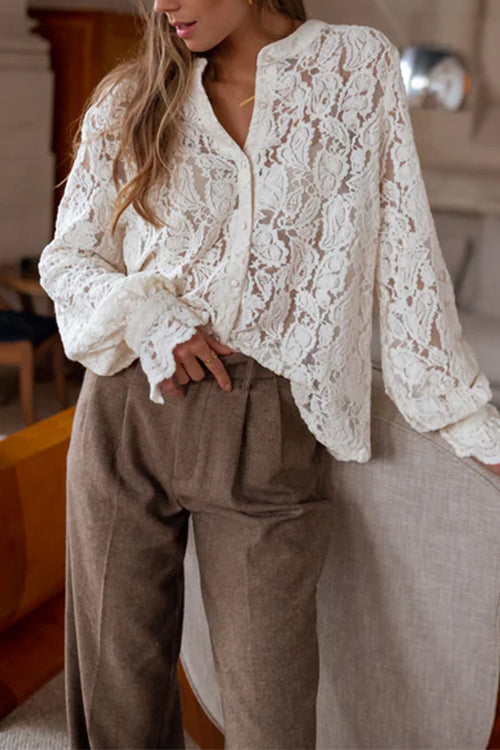Margovil Ruffle Long Sleeves Button Up Lace Shirt