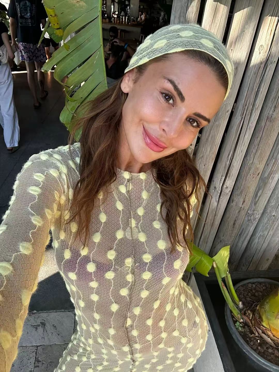 Crewneck Bell Long Sleeves Polka Dot Tulle Cover Up Maxi Dress
