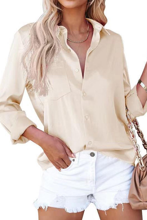 Margovil Solid Long Sleeves Button Up Satin Shirt