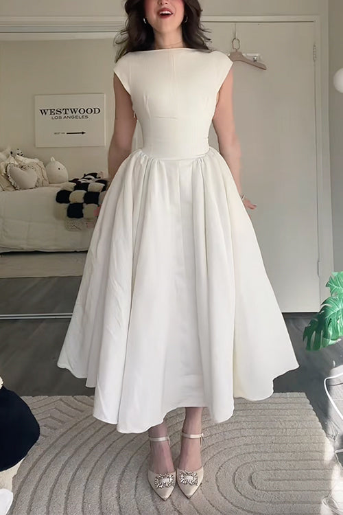 Margovil Cap Sleeves Open Back Waisted Swing Midi Dress