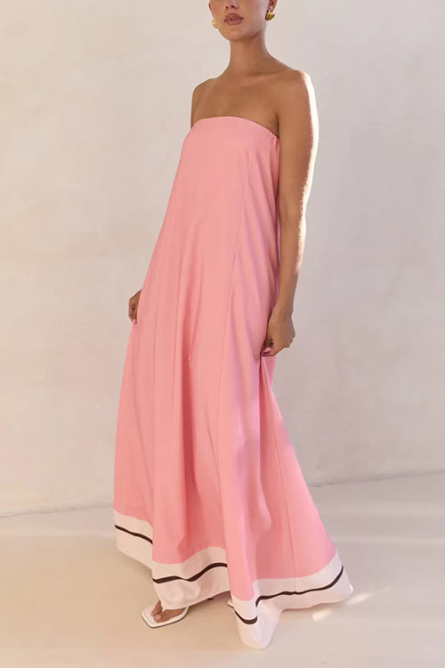 Margovil Strapless Color Block Loose Fit Maxi Dress