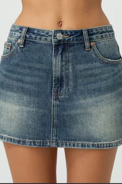 Margovil One Button Pocketed Denim Mini Skirt