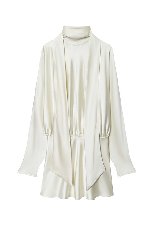 Margovil High Neck Long Sleeves Satin Mini Dress with Scarf
