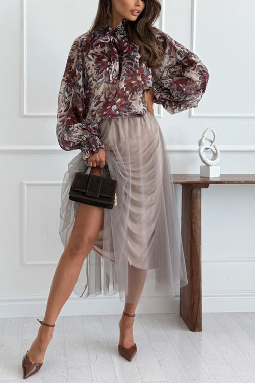Margovil Elastic Waist Flowy Mesh Midi Skirt