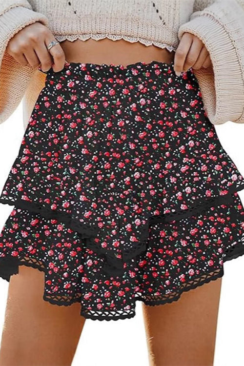 Margovil Elastic Waist Ruffle Layered Mini Skirt