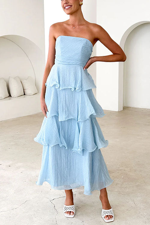 Margovil Strapless Ruffle Layered Maxi Dress