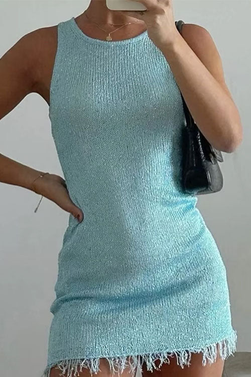 Margovil Round Neck Sleeveless Raw Hem Bodycon Mini Dress