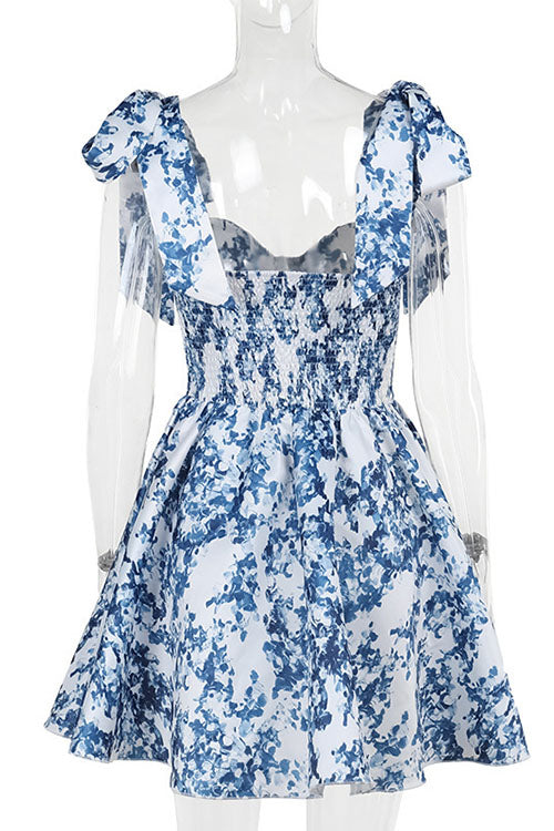 Margovil Bow Shoulder Floral Print A-line Mini Cami Dress