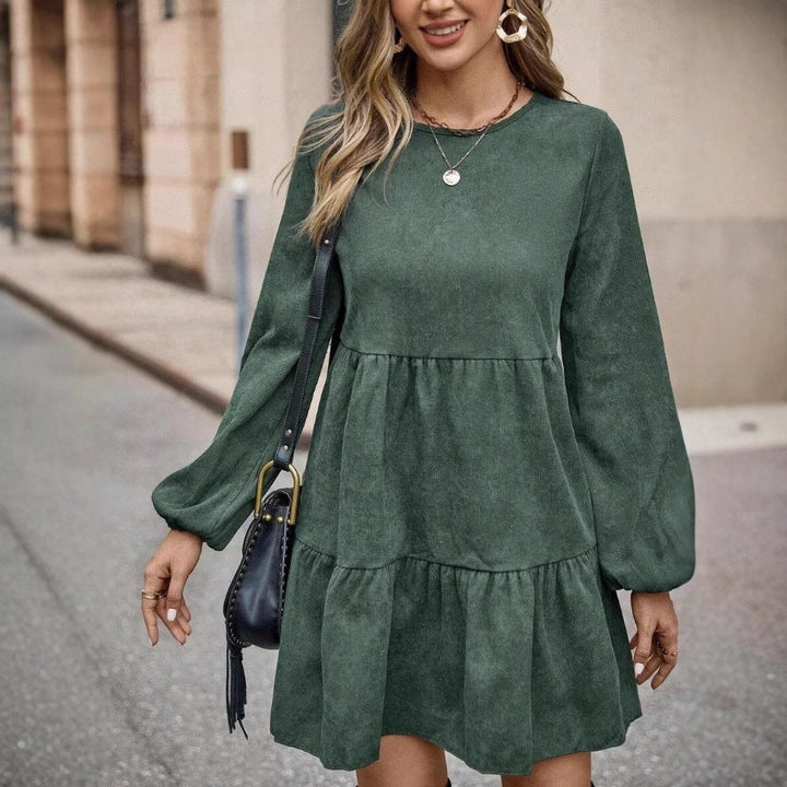 Babydoll Dress in Forest Green Velvet Ribbed