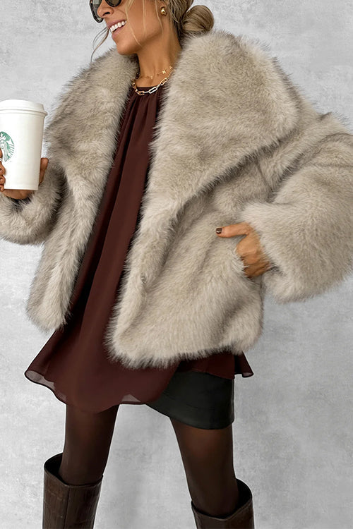 Margovil Collared Open Front Winter Faux Fur Coat