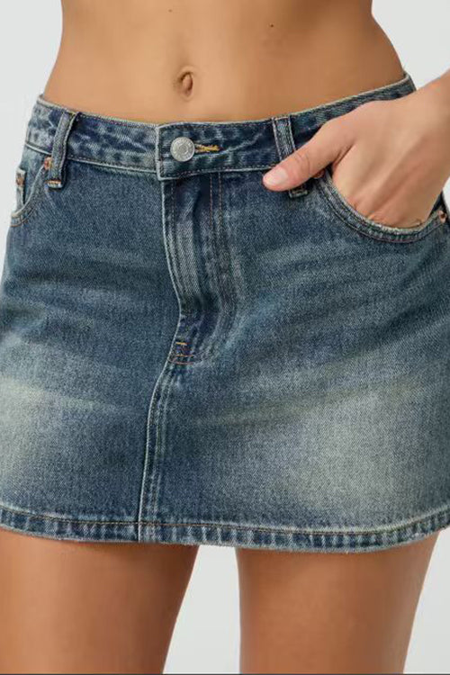Margovil One Button Pocketed Denim Mini Skirt