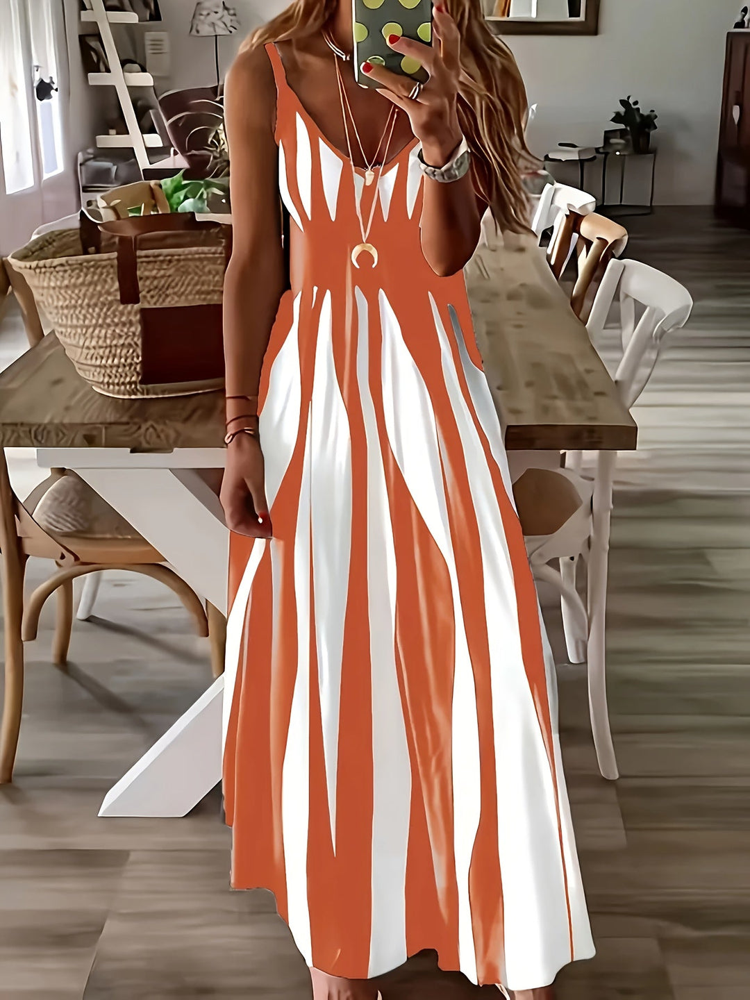 Novaline | Printed V-Neck Thin Strap All-Season Casual Dress