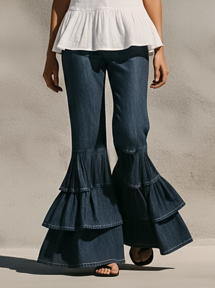 Women's Minimalist Sleeveless Linen-Blend Shirt & Ruffled-Hem Jeans Set MDZ1777D8Y