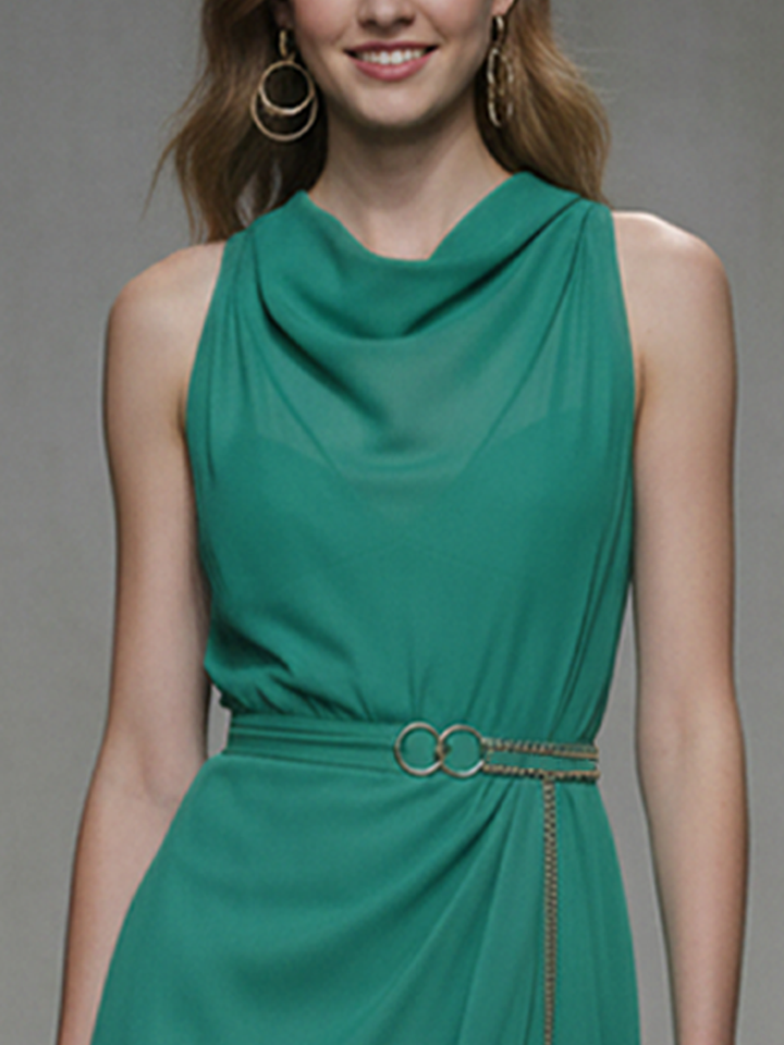 Women's Fashion Emerald Green Chiffon Sleeveless Midi Dress (Belt Not Included) MDZ2206D6GMJ