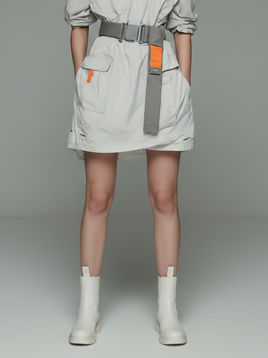 Women's Minimalist Techwear-Style Short Dress — Functional Design With Off-Shoulder Neckline And Elastic Waistband MDZ2116D5ZJW