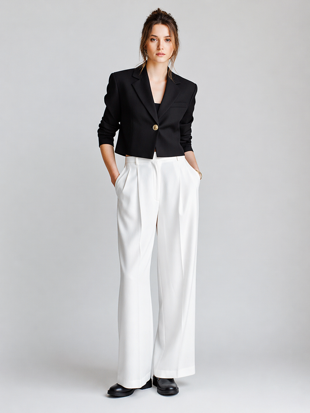Women's Modern Minimalist Commuter-Style Black And White Suit Set MDZ2111D7ZJW