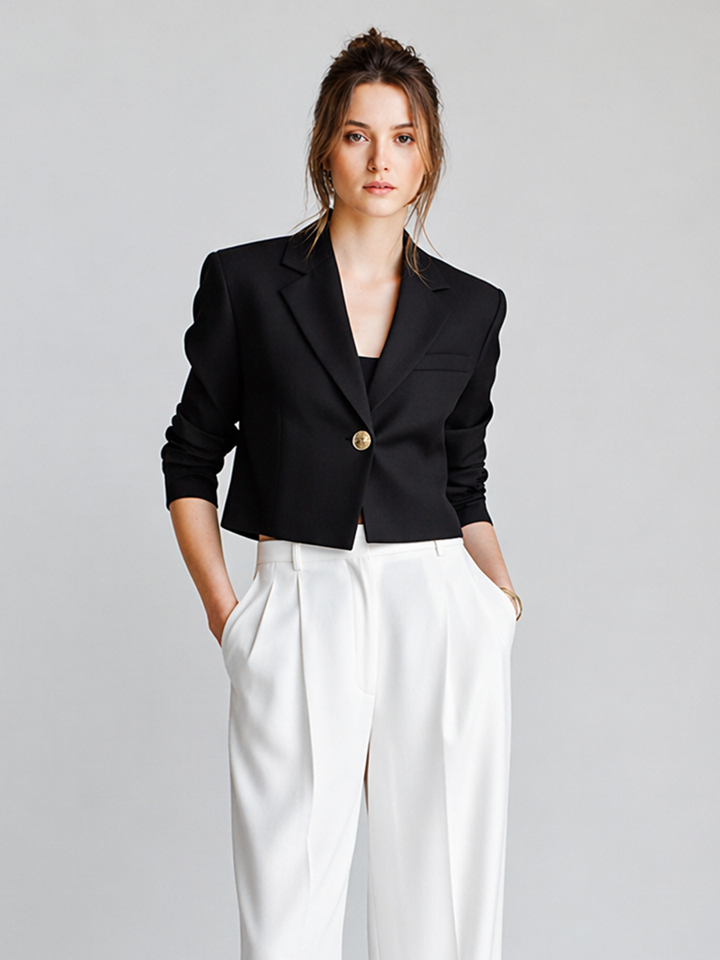 Women's Modern Minimalist Commuter-Style Black And White Suit Set MDZ2111D7ZJW