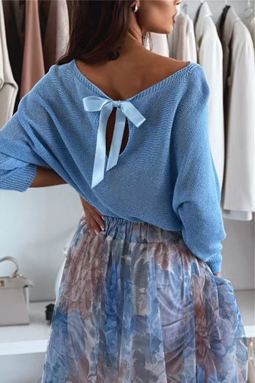 Margovil Boat Neck Bow Back Cut Out Pullover Sweater